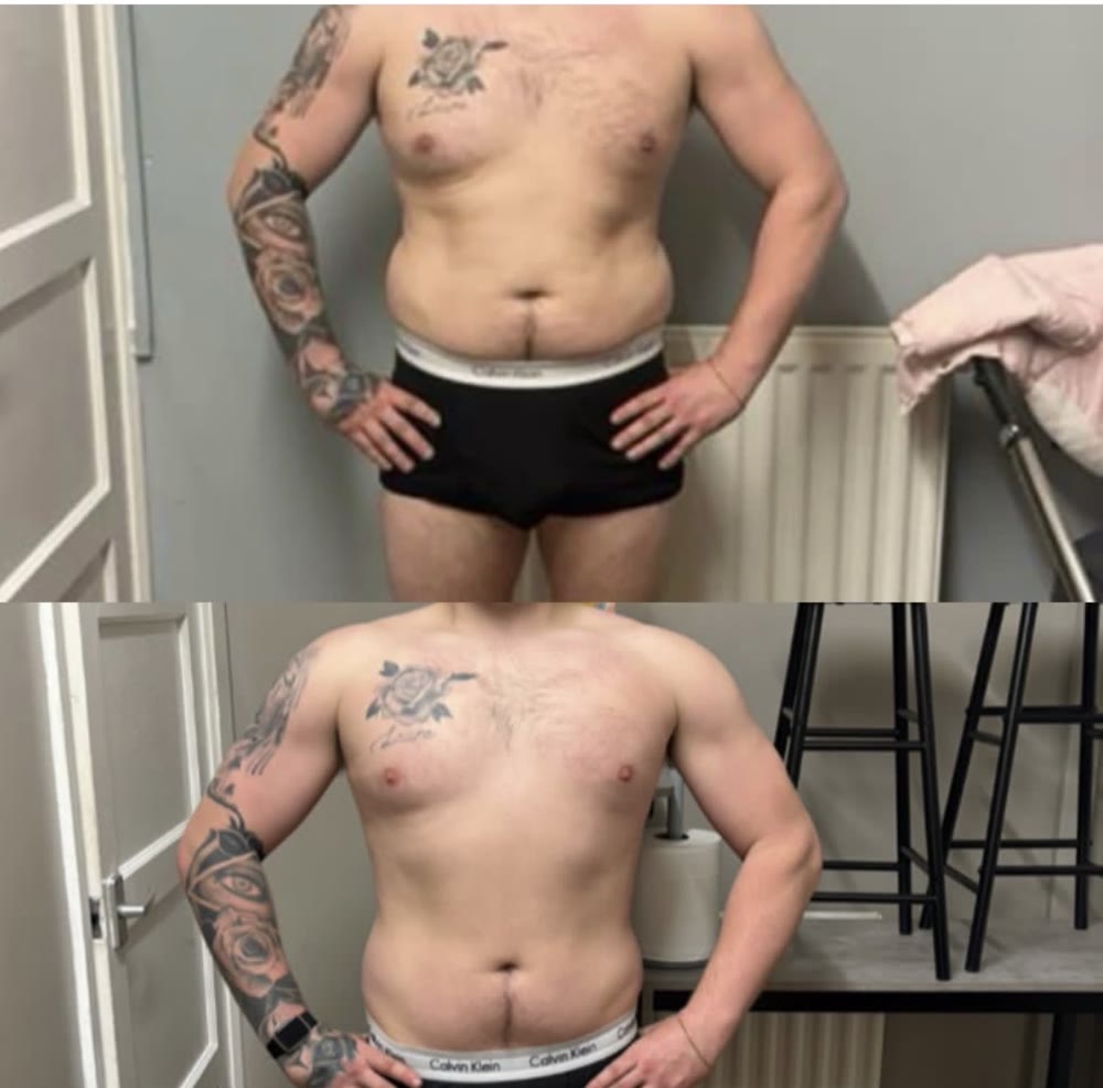 Coaching client, before and after: front view